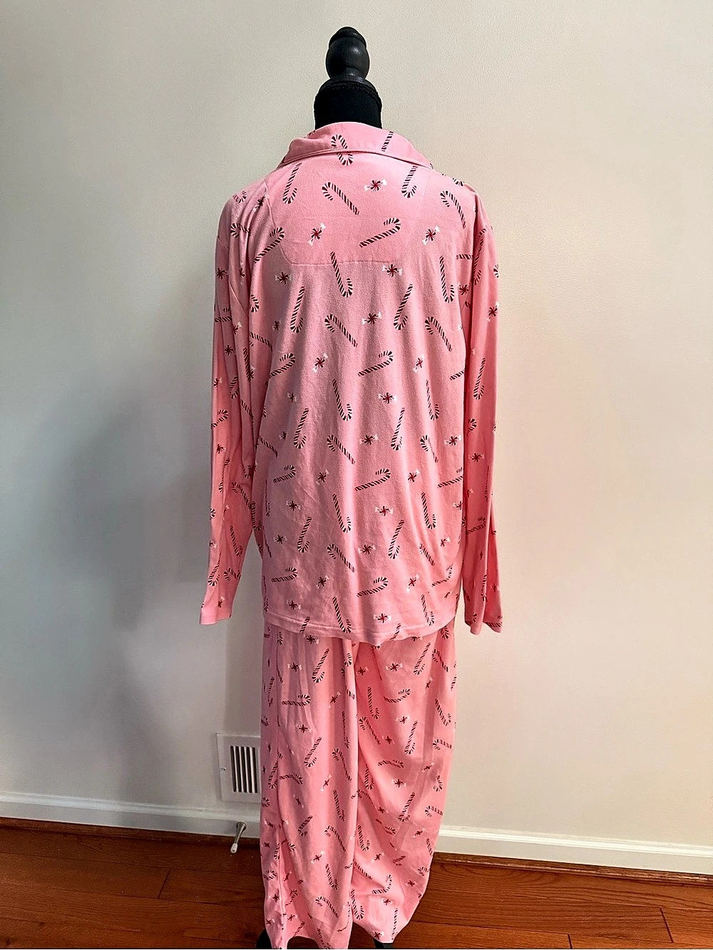 Carter’s Adult M Pink Candy Cane Peppermint Christmas Pajama Set Button Front - Picture 3 of 12